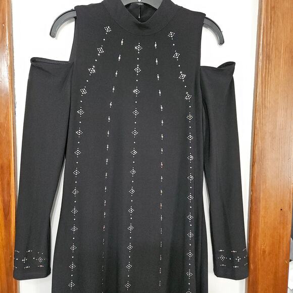 WHBM Womens Cold Shoulder Shift Dress Studded Beads Cocktail Sz Small Mock Neck - Picture 4 of 12